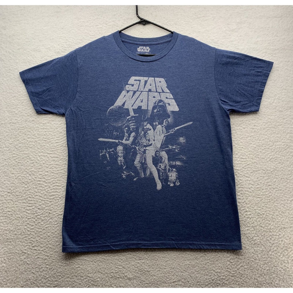 Star Wars Graphic T-Shirt Adult X-Large Retro Blue Movie Poster Darth‎ Leia Luke